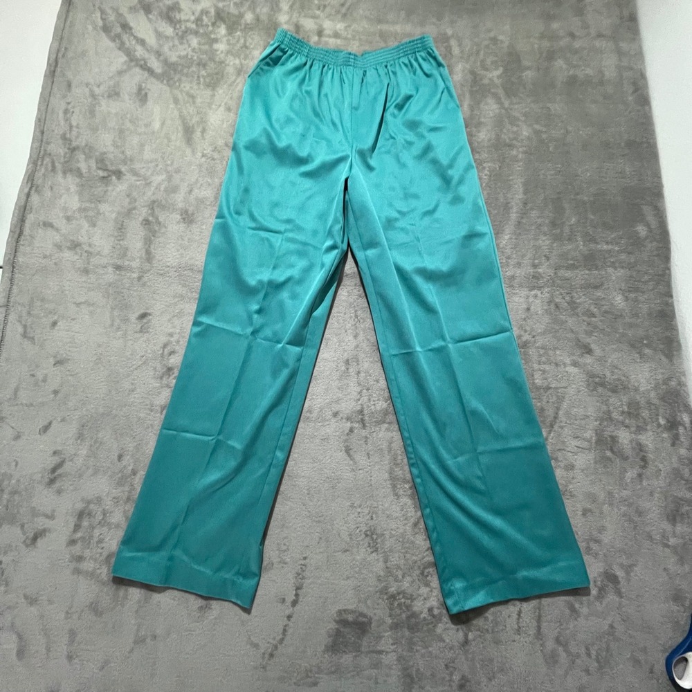 Alfred Dunner Pants Womens 10 Teal Green Elastic Waist Straight Leg Polyester